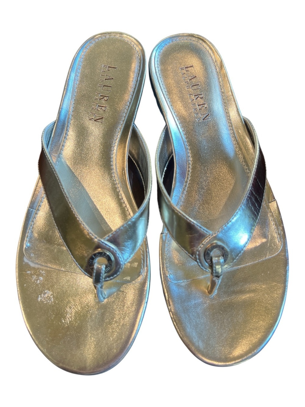 Lauren Ralph Lauren Karmina metallic gold thong sandals. Specifically 9